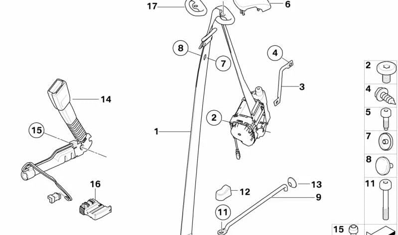 Cinturón seguridad delantero izquierdo OEM 72116981475 con limitador fuerza para BMW E88 (118d, 118i). Original BMW.