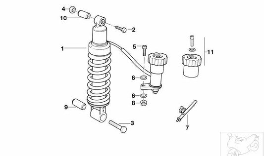 Muelle-amortiguador trasero OEM 33537666397 para motos BMW R1150RS, R1150RT, R850RT. Original BMW Motorrad.