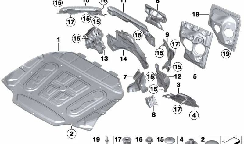 Aislamiento acústico capó delantero OEM 51488050535 para BMW F06, F12, F13. Original BMW.