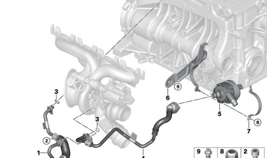 Tubo de retorno de refrigerante para turbo OEM 11538854735 para BMW G20, G21, G22, G23, G26, G30, G31, G32, G80, G81, G11, G12, G14, G15, G16, F90. BMW original.