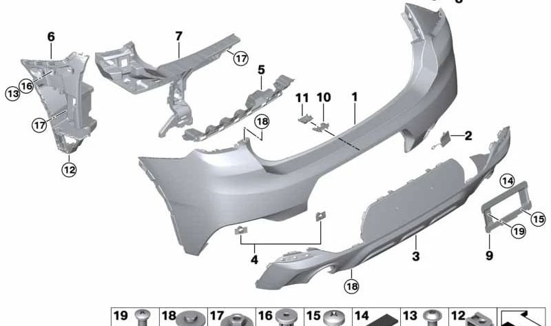 Difusor trasero inferior pintado OEM 51128090075 para BMW X2 F39 {M35i, sDrive18d, sDrive20d, sDrive20i, X2 20d}. Original BMW.