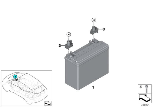 Batería AGM 20Ah OEM 61219321815 para BMW i3 (modelos I01 60Ah y 120Ah, con y sin Rex, producción 2013–2022). Compatible solo con versiones AGM. Original BMW.