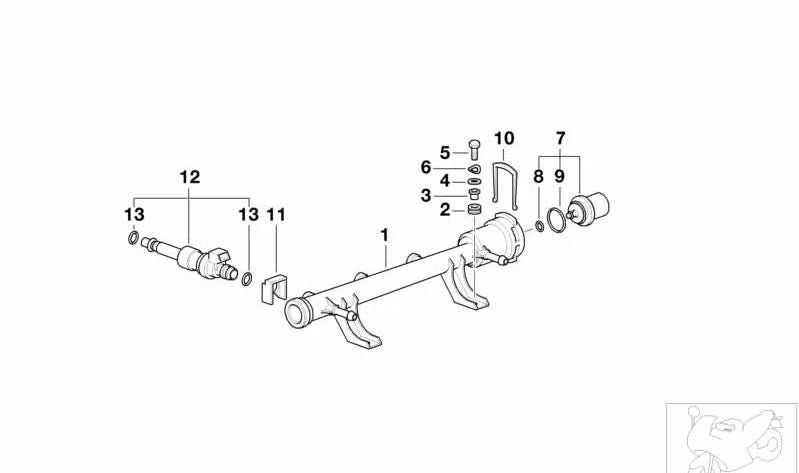 Rail de inyección OEM 13531464930 para motos BMW K1200RS, K1200LT, K1200GT. Original BMW Motorrad.