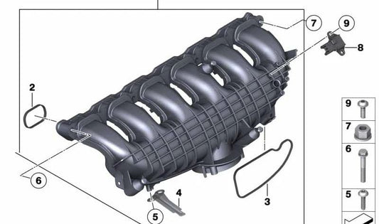 Colector de admisión OEM 11617576911 para BMW E82, E88, F20, F21, F22, F23, F87, E90, E91, E92, E93, F30, F31, F34, F80, F32, F33, F36, F82, F83, F07, F10, F11, F06, F12, F13, F01, F02, E84, F25, F26, E70, F15, E71, F16. Original BMW.