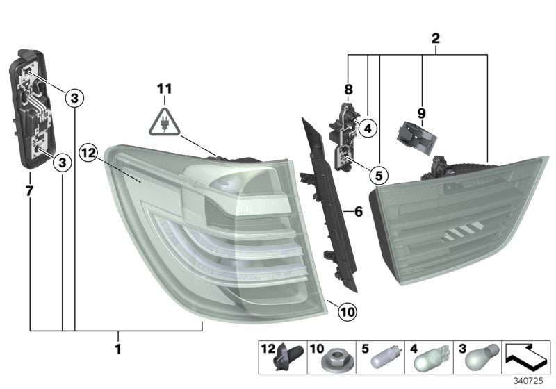 Conector de goma OEM 63217256642 para BMW X3 F25 sDrive18d y sDrive20i (modelos 2012-2017). Pieza original BMW, parte del sistema de la luz trasera.