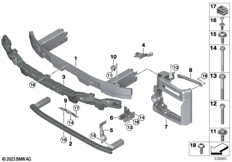 Front bumper carrier for BMW X5 F95N, G05N and X6 F96N, G06N (OEM 51115A1A2C9). Original BMW.