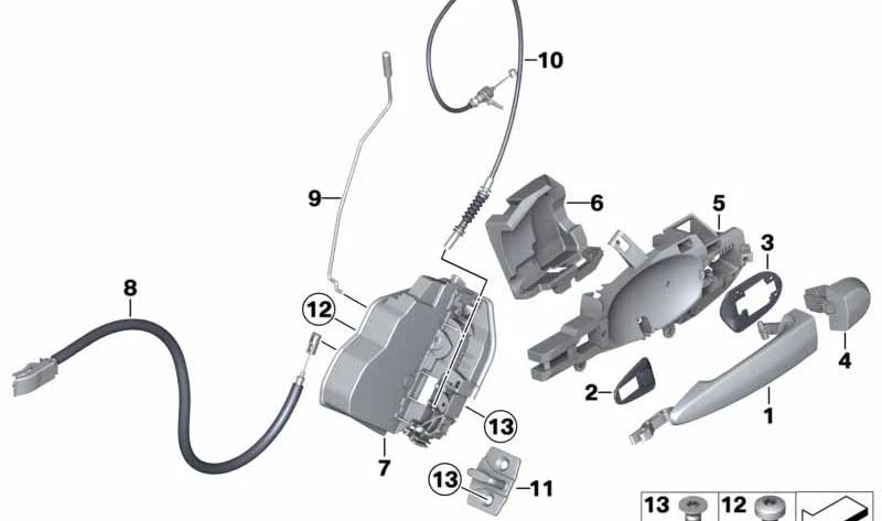Cable Bowden para apertura interior de puerta OEM 51227205900 para BMW F25, F26. Original BMW.
