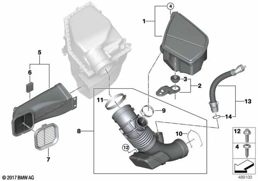 Tubo de ar limpo para BMW G30, G31, G32, G01, G02 (OEM 13718587573). BMW original