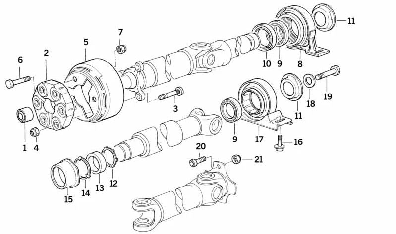 Soporte central del árbol de transmisión OEM 26121227675 para BMW E34. Original BMW.