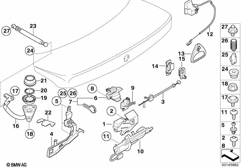 Junta de bisagra de tapa de portamaletas OEM 41627023109 para BMW Serie 7 E65, E66, E67. Original BMW.