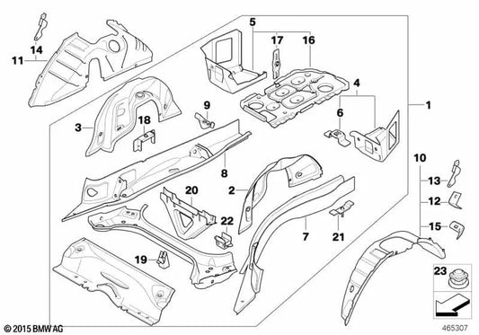 Parte inferior esquerda do porta-malas OEM 41117145311 para BMW Série 3 E90, E91, E92, E93... e muito mais. BMW genuíno.