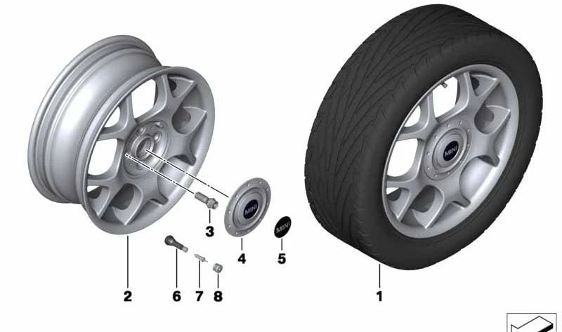 Cubierta de cubo blanco OEM 36131512573 para MINI R50, R53, Cabrio R52. Original MINI.