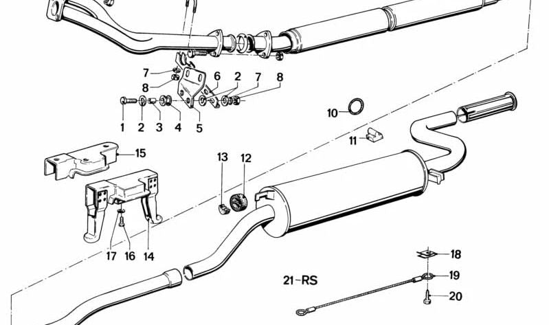 Soporte de escape OEM 18211245401 para BMW Serie 5 E12 (modelos: 518, 518i) con motor M10. Compatible con versiones manuales y automáticas. Original BMW.