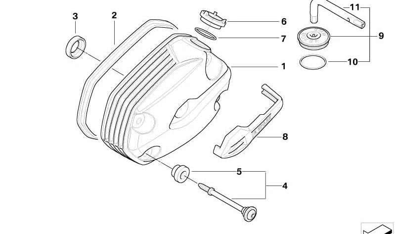 Tapa de culata plateada derecha OEM 11127673080 para motos BMW R1200GS, R1200RT, R1200R, R1200ST, R1200S. Original BMW Motorrad.