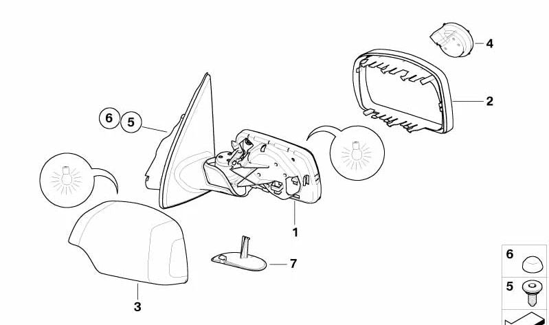 Lecteur de rétrovisor extérieur droit avec mémoire OEM 67138381998 pour BMW X5 E53 3.0d, 3.0i. BMW d'origine.