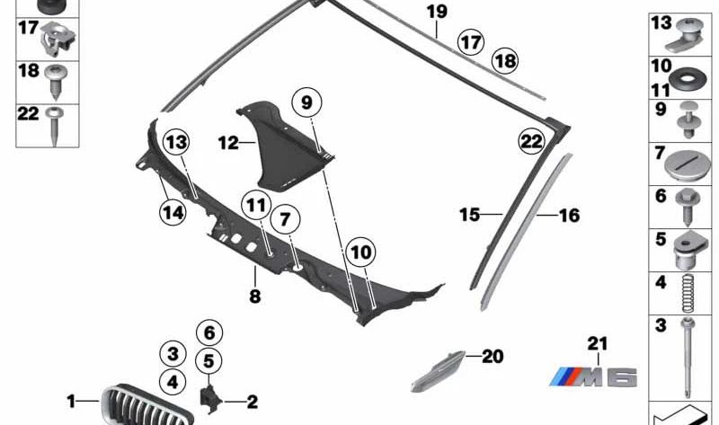 Rejilla embellecedora delantera izquierda OEM 51137212851 para BMW F06, F12, F12N, F13. Pieza exterior original BMW.