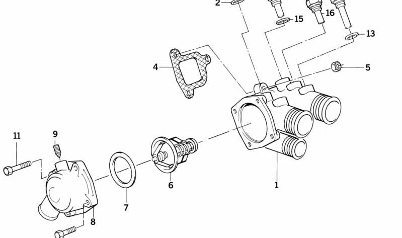 Tapa del termostato OEM 11531268650 para BMW E23, E24, E28, E32, E34 con motor M30. Pieza del sistema de refrigeración. Original BMW.