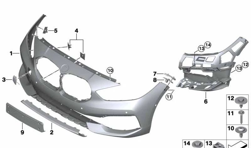 Paragolpes delantero imprimado OEM 51115A0B7D0 para BMW F40. Original BMW.