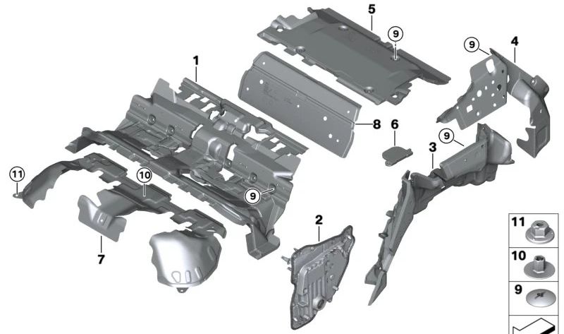 Aislante acústico paso de rueda trasero derecho OEM 51477948332 para BMW iX (I20). Original BMW.