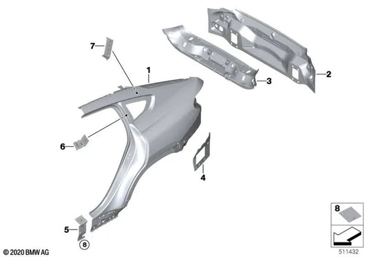 Left D-pillar reinforcement plate for BMW X6 F96, G06 (OEM 41009492939). Original BMW