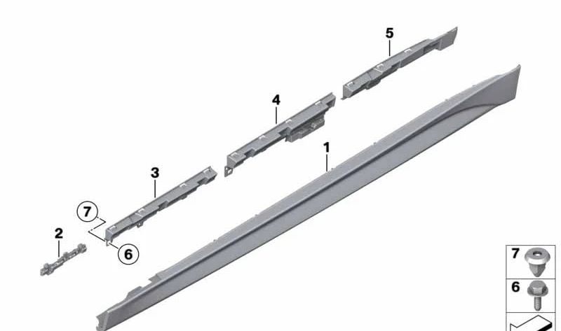 Faldón lateral derecho imprimado OEM 51778059574 para BMW F80 M3 {modelos compatibles: F80 M3C91, M3C92, M3M91, M3M92}. Original BMW.