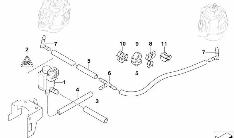 Soporte de tubo OEM 11742248843 para BMW E46, E90, E91, E92, E93, E39, E60, E61, E63, E64, E38, E65, E66, E83, E53, E70, E71. Original BMW.