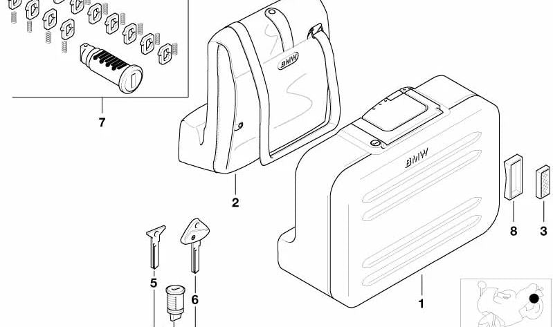 OEM 51252337269 Game de cilindro de fechamento para motocicletas BMW F 650 Gs, G 650 Gs, R 1150 Gs, R 1200 C ... e mais. BMW Motorrad original.