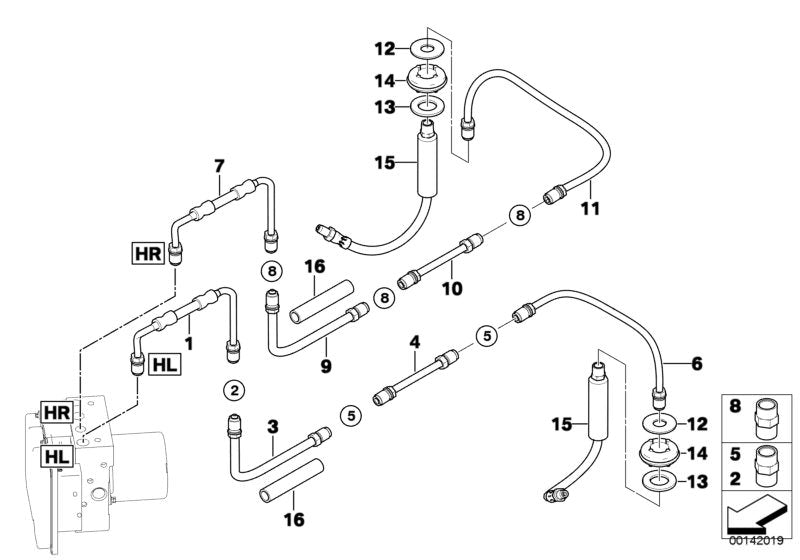 Tubo de freno con manguito de presión OEM 34326772566 para BMW Serie 5 E60 y E61 (535d). Original BMW.