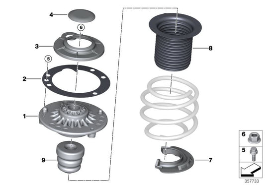 OEM Evelodation Capger 31306864550 für BMW F40 116d, 116i, 118d, 118i. Kompatibel mit vorderen Rahmenmodellen zwischen 07.2019 und 06.06.2024. Original BMW.