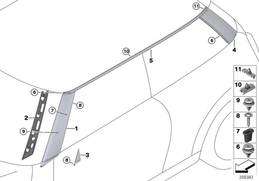 OEM 5113736892 roof molding support for Mini F56 (all cooperated and cooperated models between 2013 and 2024). Original Mini.