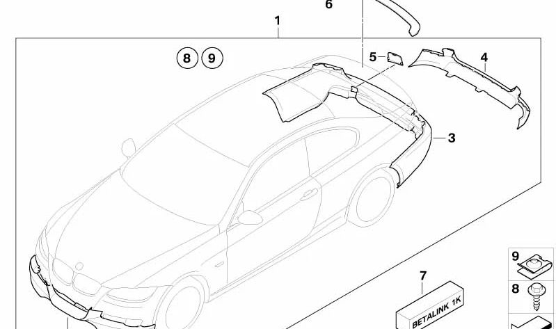 Difusor trasero aerodinámico OEM 51120415359 para BMW E92, E93. Original BMW.