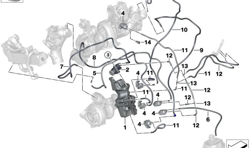 Tubo di vuoto a bassa pressione OEM 11658591720 per BMW G30, G31, G11, G12, G05, G07. BMW originale.
