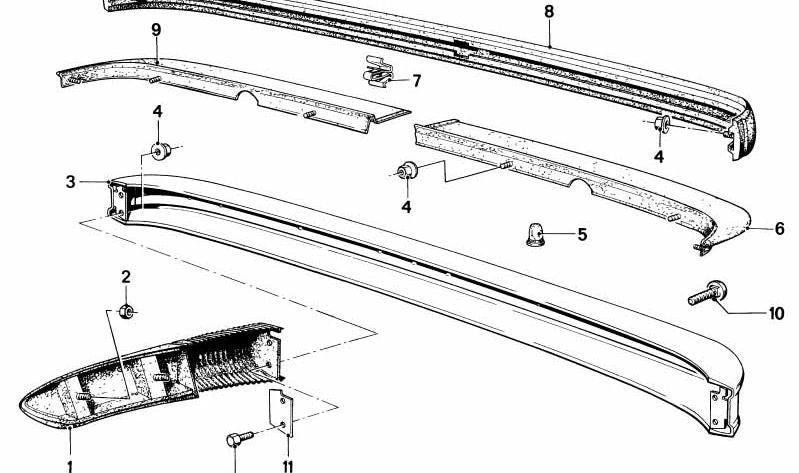 Barre en caoutchouc arrière pour la série BMW 3 E21 (OEM 51121841072). BMW d'origine