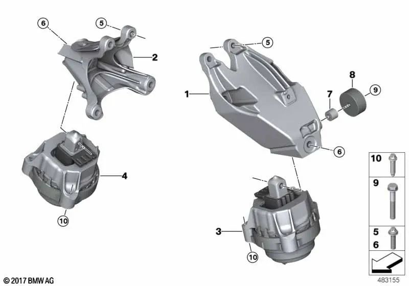 Soporte de motor izquierdo OEM 22119844521 para BMW X5 G05 xDrive25d. Original BMW.