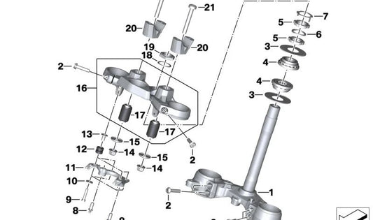 Puente horquilla superior delantero OEM 31429832017 para motos BMW S 1000 R (K63), S 1000 R 25 (0R21, 0R23). Original BMW Motorrad.