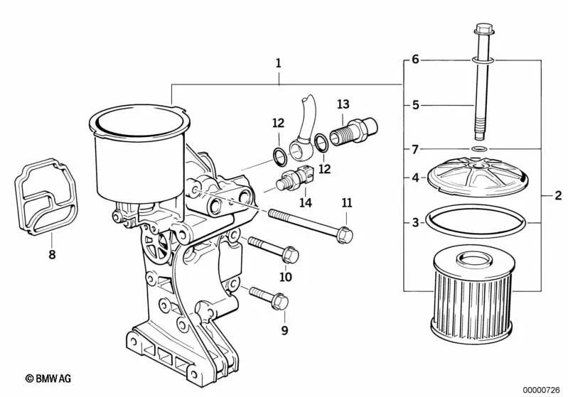Support moteur avec filtre à huile pour BMW E36, E34 (OEM 11421738640). BMW d'origine