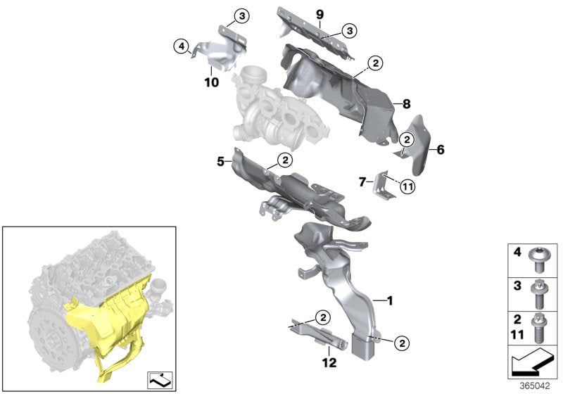 Tornillo avellanado M6x16 OEM 51119907273 para BMW F20 118i, 120i, 125i (modelos desde 07/2015 a 06/2019). Uso común en turbocompresor y protección térmica. Original BMW.