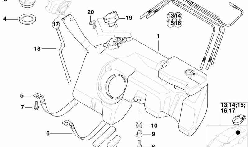 Tubo de drenaje de combustible OEM 16131183288 para BMW E36 y Z3. Original BMW.