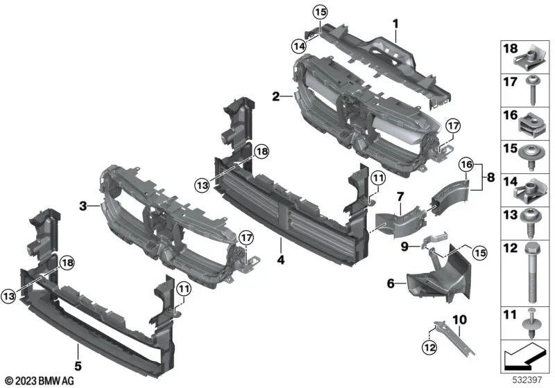 Additional cooler support lower left for BMW U06, U11 (OEM 51648737285). Original BMW
