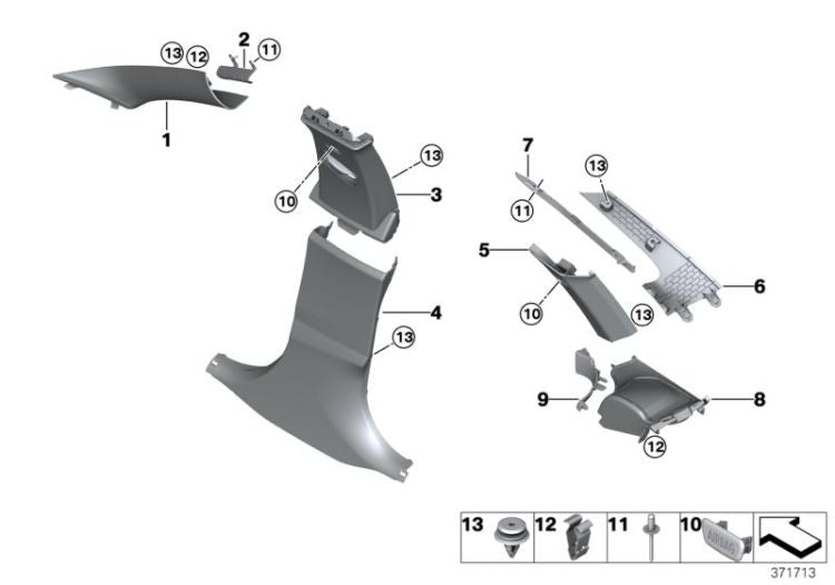 Paramento columna D izquierdo OEM 51437326211 color Everestgrau para BMW Serie 4 Gran Coupé F36 (07/2013-03/2017) y F36 LCI (05/2016-05/2021). Original BMW.