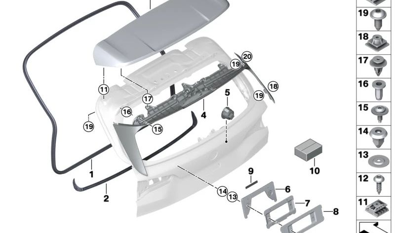 Alerón trasero imprimado OEM 51628083919 para BMW X5 F95, F95N. Original BMW.