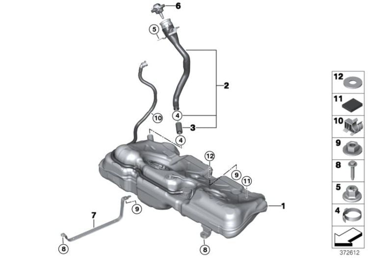 Depósito de combustible de plástico 44L OEM 16117440792 para MINI F56, F56 LCI, F55, F55 LCI, Cabrio F57. Original MINI.