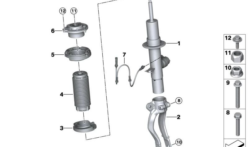 Amortiguador adicional delantero OEM 31305A144B3 para BMW Serie 5 G60 520d, 520i, 523d, 530e y G61 Touring… y más. Original BMW.