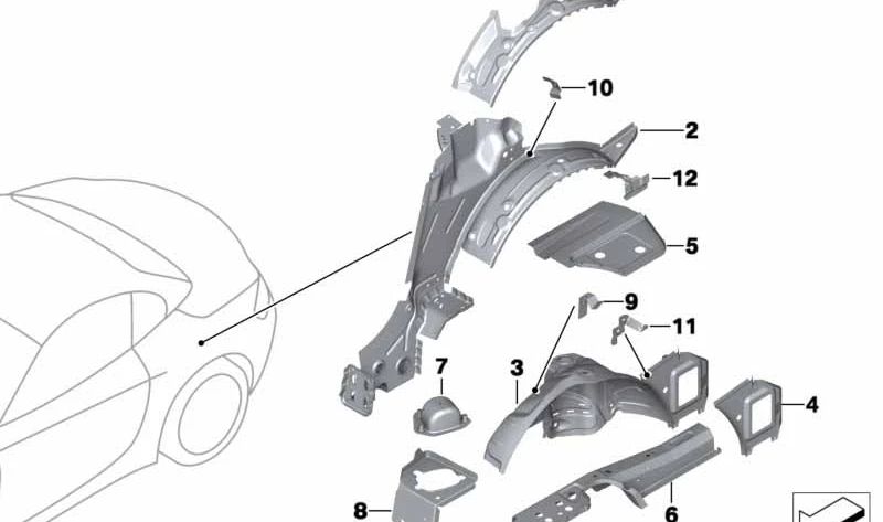 Soporte derecho para brazo de suspensión OEM 41127225074 para BMW Z4 E89 {sDrive18i, sDrive20i, sDrive23i}. Pieza original BMW.
