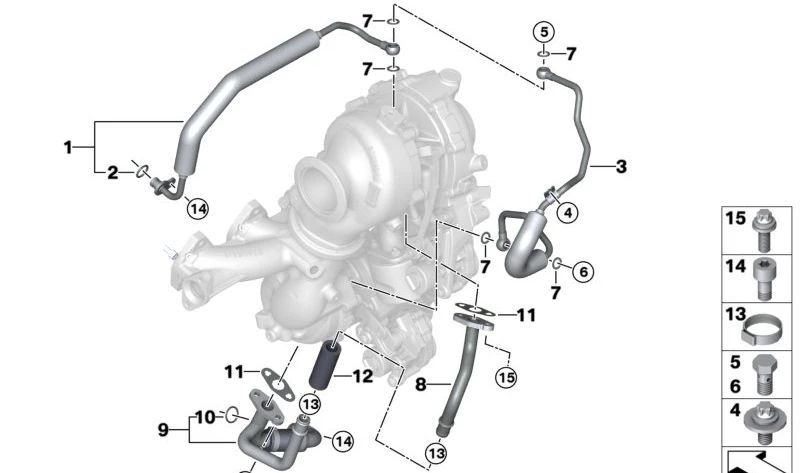 Tubería de aceite turbo baja presión OEM 11428580009 para BMW F48, F39. Original BMW.
