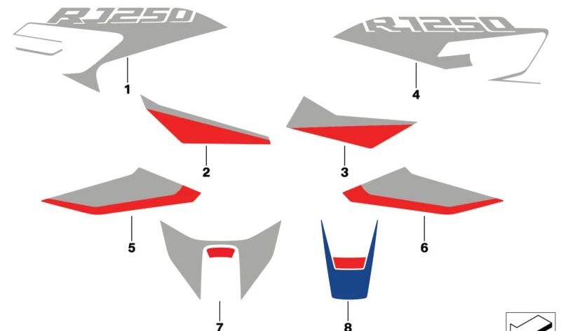 Decoración lateral trasera izquierda OEM 51147109179 para BMW Motorrad R1250R (RK53) modelo desde 10/2022 hasta 10/2024. Estilo Sport. Pieza original BMW Motorrad.