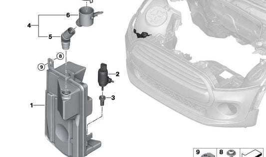Depósito limpiaparabrisas delantero OEM 61669854947 para MINI F55, F56, F57 (LCI) incluyendo Cooper, Cooper S, One… y más. Original MINI.