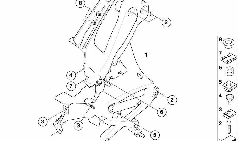 Soporte revestimiento frontal derecho OEM 46637677762 para motos BMW K1200S, K1300S. Original BMW Motorrad.