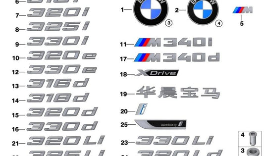 Rear emblem "330i" OEM 51148091110 for BMW 3 Series G20. Original BMW.