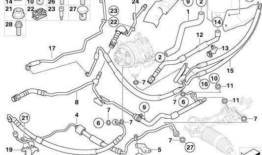 Retorno do tubo dinâmico OEM 32416774466 para BMW E60, E61, E63, E64. BMW original.